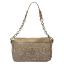 VERSACE Chain Shoulder Bag PVC Canvas Beige Gold Auth BA4156-2