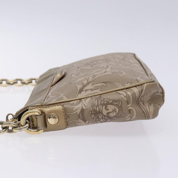 VERSACE Chain Shoulder Bag PVC Canvas Beige Gold Auth BA4156