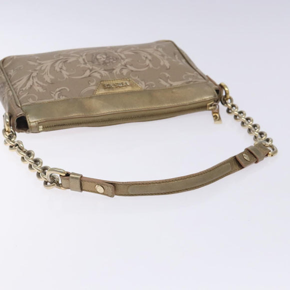 VERSACE Chain Shoulder Bag PVC Canvas Beige Gold Auth BA4156