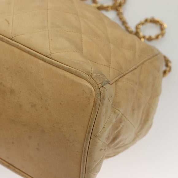CHANEL Matelasse Chain Shoulder Bag Lamb Skin Beige Gold CC Auth BA4158