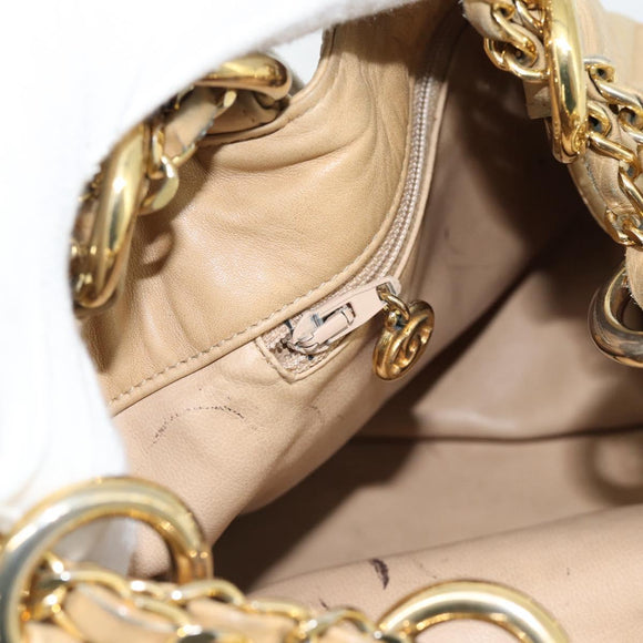 CHANEL Matelasse Chain Shoulder Bag Lamb Skin Beige Gold CC Auth BA4158