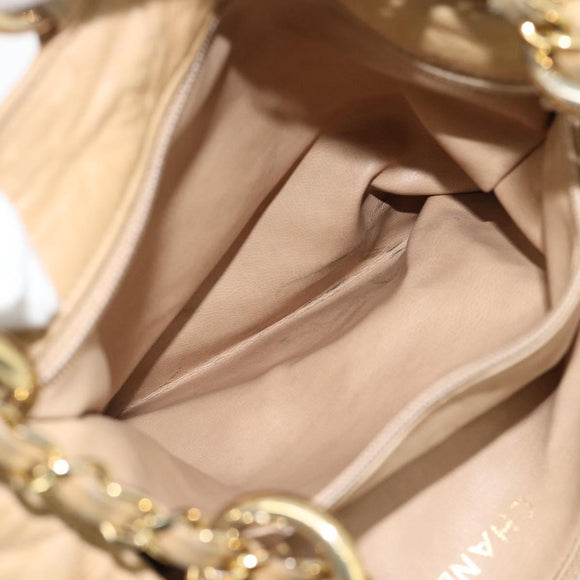 CHANEL Matelasse Chain Shoulder Bag Lamb Skin Beige Gold CC Auth BA4158