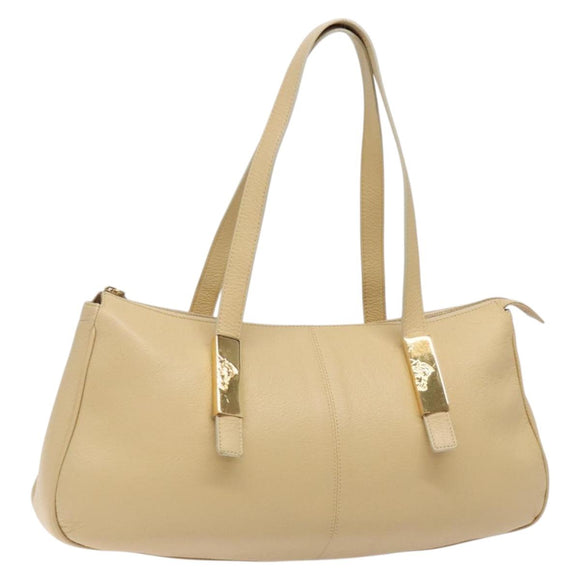 Gianni Versace Shoulder Bag Leather Beige Gold Auth BA4159