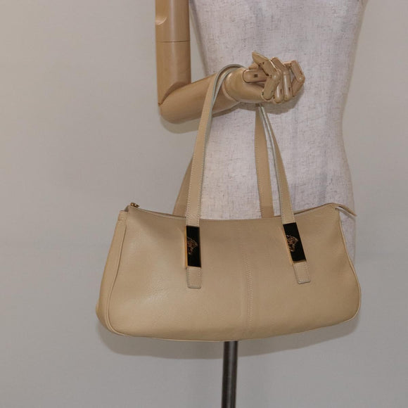 Gianni Versace Shoulder Bag Leather Beige Gold Auth BA4159