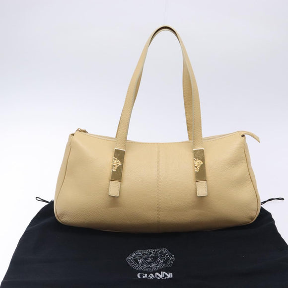 Gianni Versace Shoulder Bag Leather Beige Gold Auth BA4159