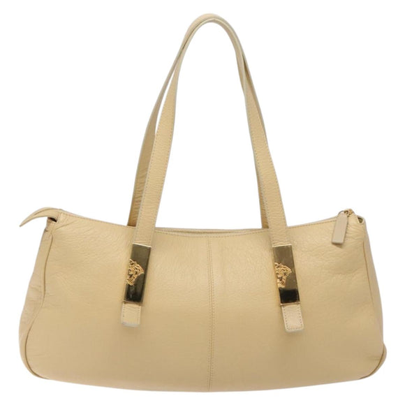 Gianni Versace Shoulder Bag Leather Beige Gold Auth BA4159