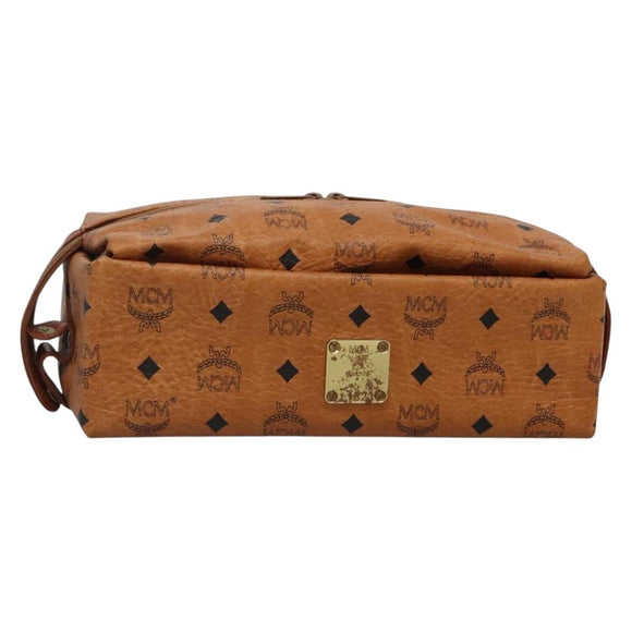 MCM Logogram Vicetos Pouch PVC Leather Brown Gold Auth BA4160