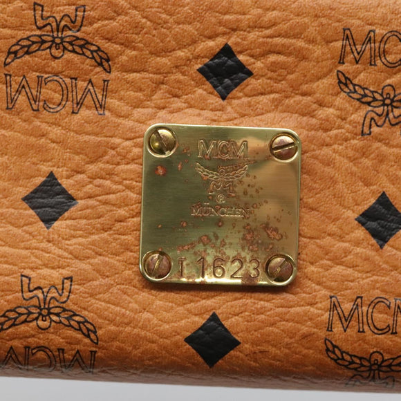 MCM Logogram Vicetos Pouch PVC Leather Brown Gold Auth BA4160