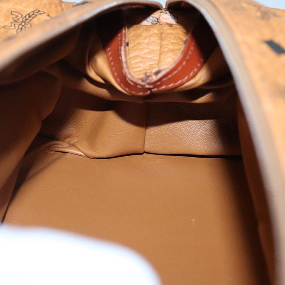 MCM Logogram Vicetos Pouch PVC Leather Brown Gold Auth BA4160