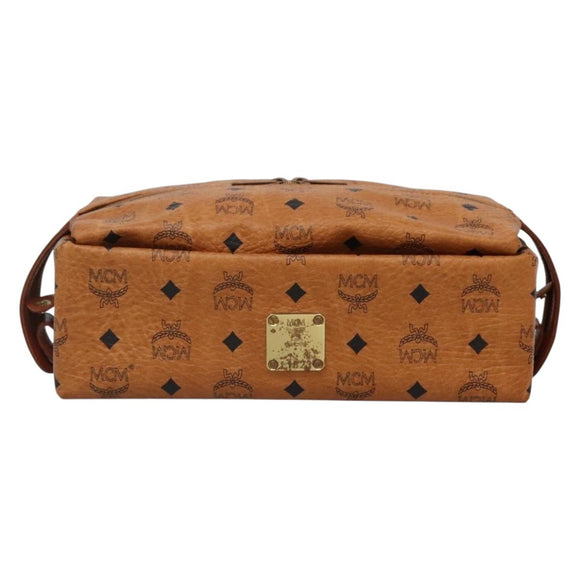 MCM Logogram Vicetos Pouch PVC Leather Brown Gold Auth BA4160