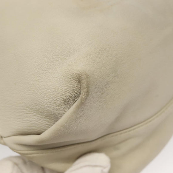 SAINT LAURENT Chain Teddy Small Shoulder Bag Leather White Silver Auth BA4161