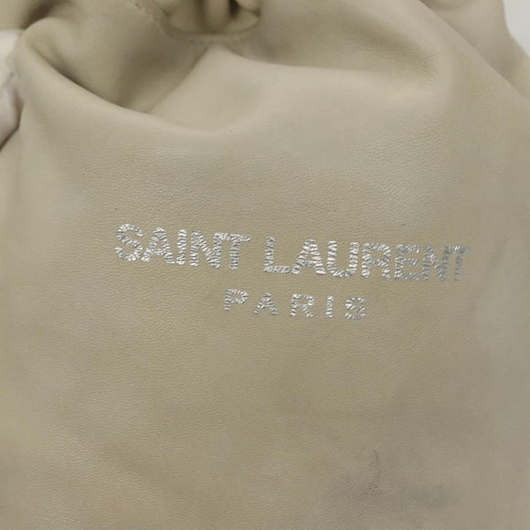 SAINT LAURENT Chain Teddy Small Shoulder Bag Leather White Silver Auth BA4161