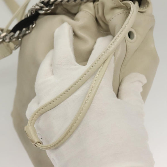 SAINT LAURENT Chain Teddy Small Shoulder Bag Leather White Silver Auth BA4161