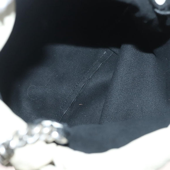 SAINT LAURENT Chain Teddy Small Shoulder Bag Leather White Silver Auth BA4161