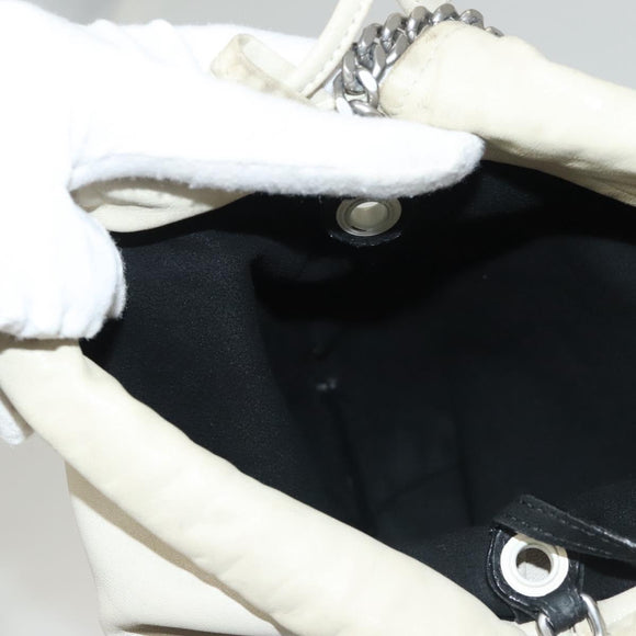 SAINT LAURENT Chain Teddy Small Shoulder Bag Leather White Silver Auth BA4161