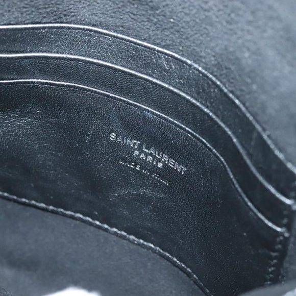 SAINT LAURENT Chain Teddy Small Shoulder Bag Leather White Silver Auth BA4161