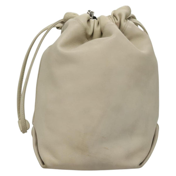 SAINT LAURENT Chain Teddy Small Shoulder Bag Leather White Silver Auth BA4161