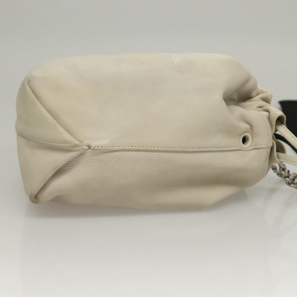 SAINT LAURENT Chain Teddy Small Shoulder Bag Leather White Silver Auth BA4161