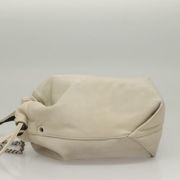 SAINT LAURENT Chain Teddy Small Shoulder Bag Leather White Silver Auth BA4161