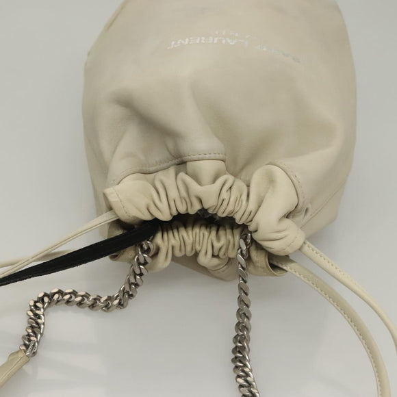 SAINT LAURENT Chain Teddy Small Shoulder Bag Leather White Silver Auth BA4161