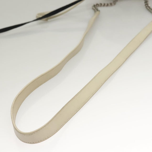 SAINT LAURENT Chain Teddy Small Shoulder Bag Leather White Silver Auth BA4161