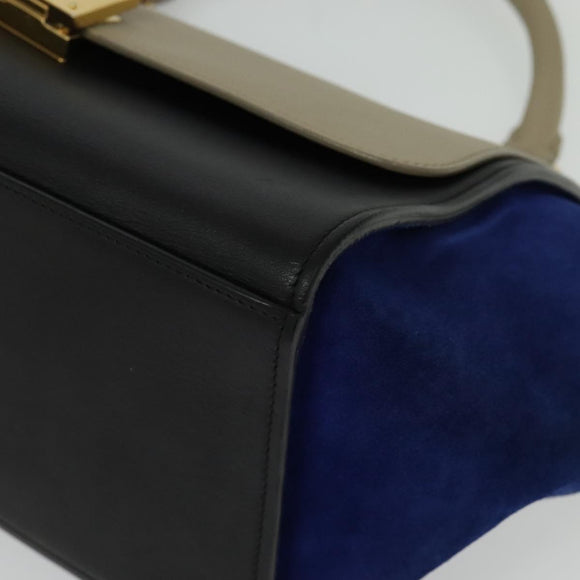 CELINE Trapeze Hand Bag Leather 2way Beige Gold Auth BA4167