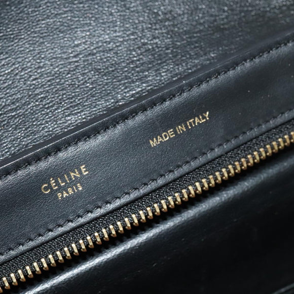 CELINE Trapeze Hand Bag Leather 2way Beige Gold Auth BA4167