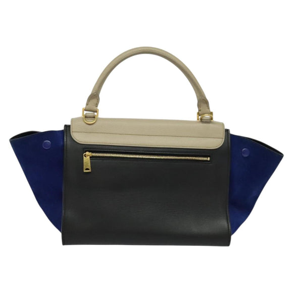 CELINE Trapeze Hand Bag Leather 2way Beige Gold Auth BA4167