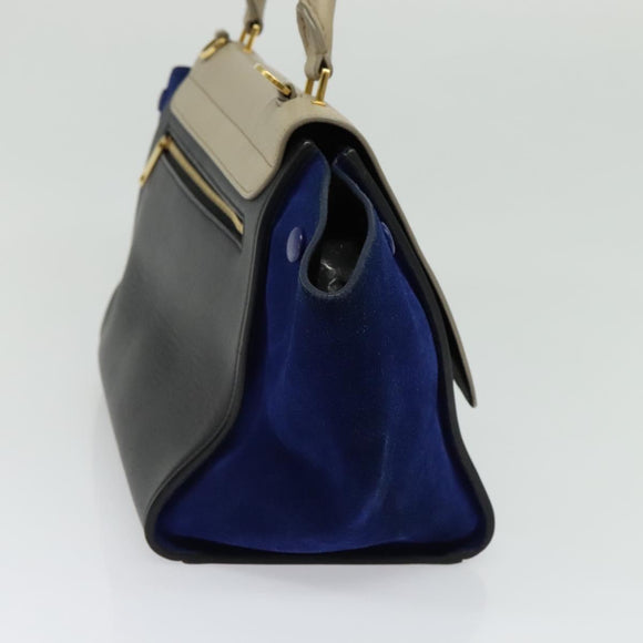 CELINE Trapeze Hand Bag Leather 2way Beige Gold Auth BA4167