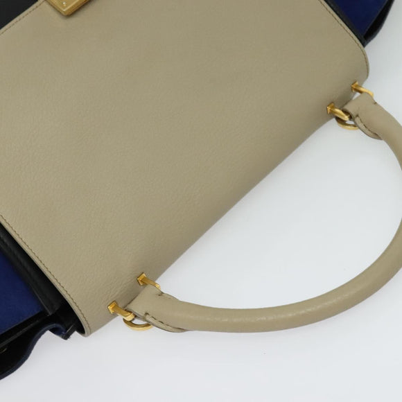 CELINE Trapeze Hand Bag Leather 2way Beige Gold Auth BA4167