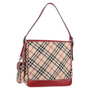 BURBERRY Nova Check Blue Label Shoulder Bag Canvas Beige Silver Auth BA4179-1