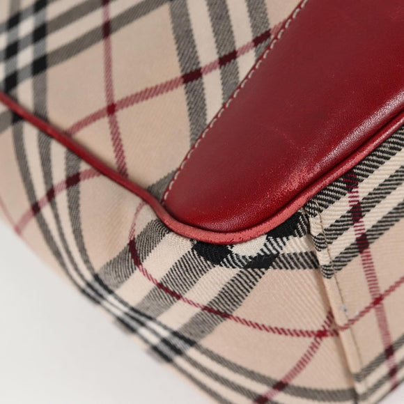 BURBERRY Nova Check Blue Label Shoulder Bag Canvas Beige Silver Auth BA4179