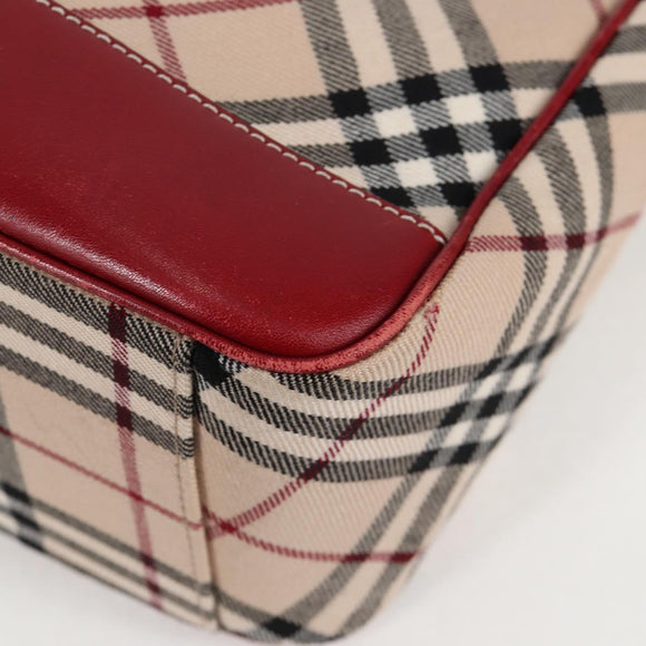 BURBERRY Nova Check Blue Label Shoulder Bag Canvas Beige Silver Auth BA4179