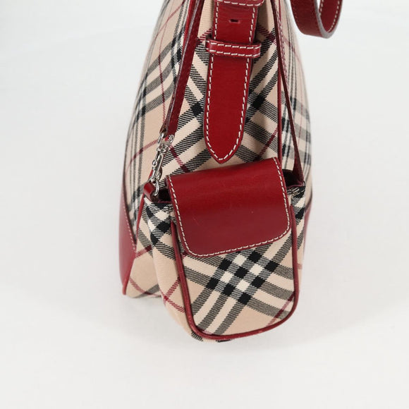 BURBERRY Nova Check Blue Label Shoulder Bag Canvas Beige Silver Auth BA4179