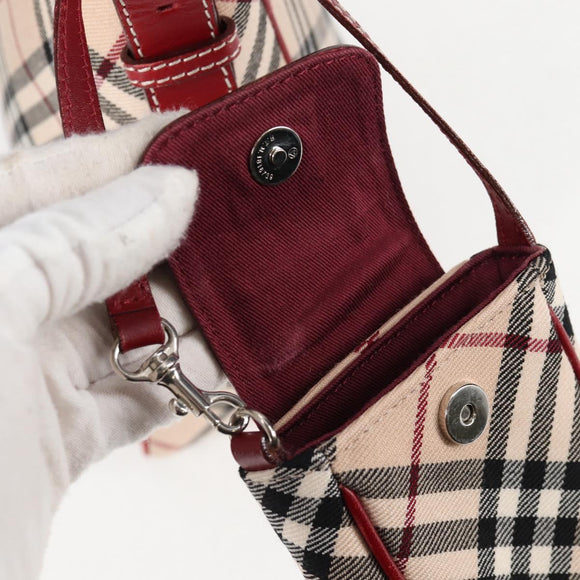 BURBERRY Nova Check Blue Label Shoulder Bag Canvas Beige Silver Auth BA4179