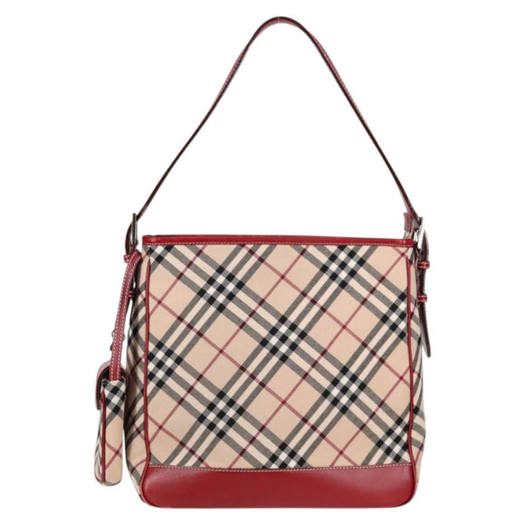 BURBERRY Nova Check Blue Label Shoulder Bag Canvas Beige Silver Auth BA4179