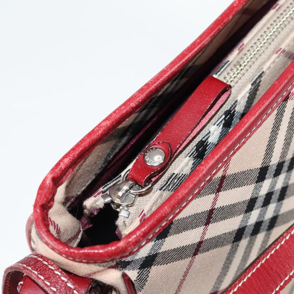 BURBERRY Nova Check Blue Label Shoulder Bag Canvas Beige Silver Auth BA4179