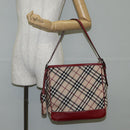 BURBERRY Nova Check Blue Label Shoulder Bag Canvas Beige Silver Auth BA4179-25