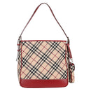 BURBERRY Nova Check Blue Label Shoulder Bag Canvas Beige Silver Auth BA4179-2