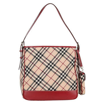 BURBERRY Nova Check Blue Label Shoulder Bag Canvas Beige Silver Auth BA4179 - 0
