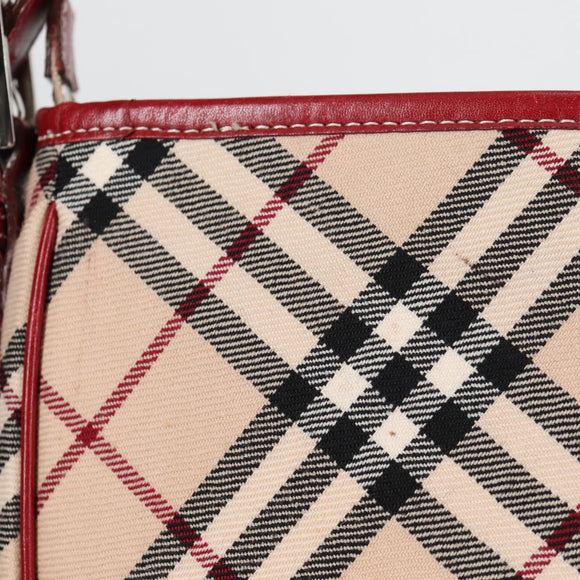 BURBERRY Nova Check Blue Label Shoulder Bag Canvas Beige Silver Auth BA4179