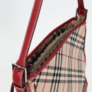 BURBERRY Nova Check Blue Label Shoulder Bag Canvas Beige Silver Auth BA4179-7