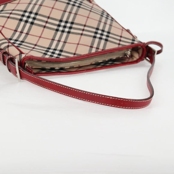 BURBERRY Nova Check Blue Label Shoulder Bag Canvas Beige Silver Auth BA4179