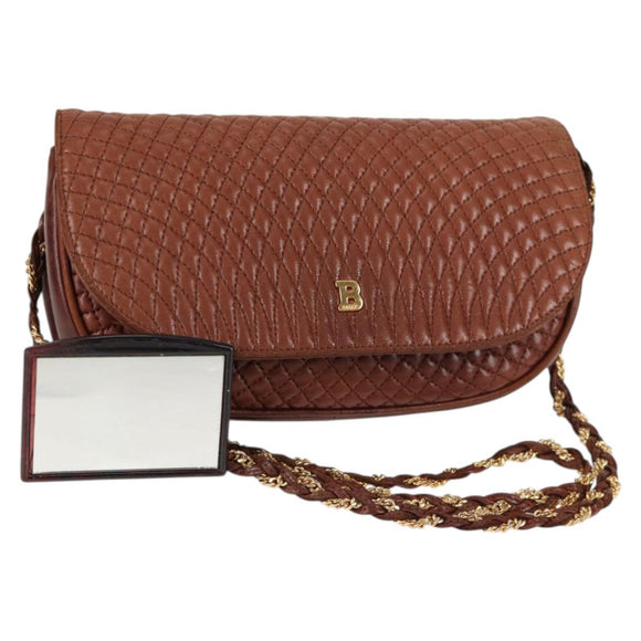 BALLY Quilted Shoulder Bag Leather Brown Gold Auth BA4180