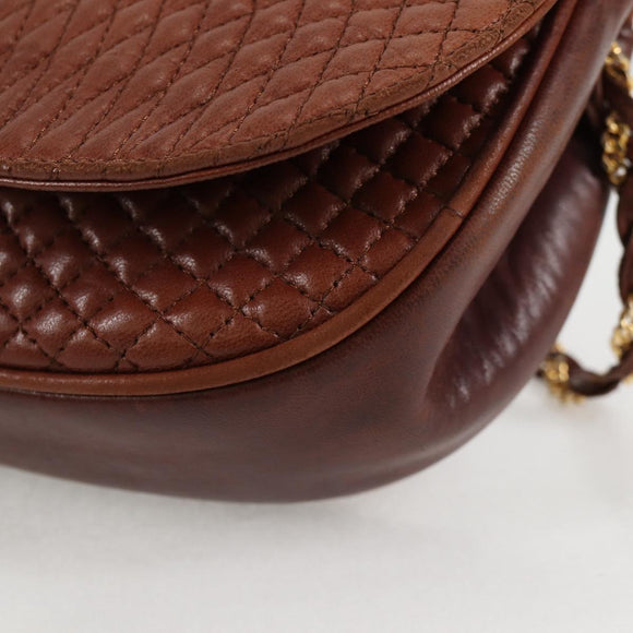 BALLY Quilted Shoulder Bag Leather Brown Gold Auth BA4180