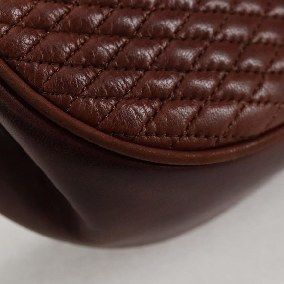 BALLY Quilted Shoulder Bag Leather Brown Gold Auth BA4180