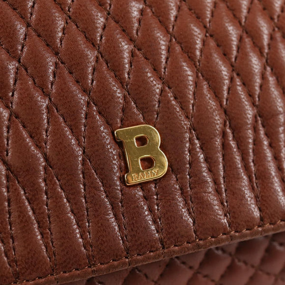 BALLY Quilted Shoulder Bag Leather Brown Gold Auth BA4180