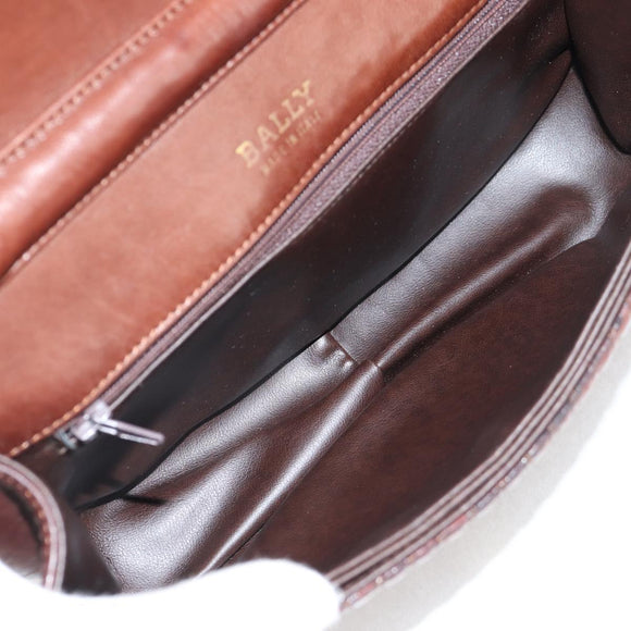 BALLY Quilted Shoulder Bag Leather Brown Gold Auth BA4180