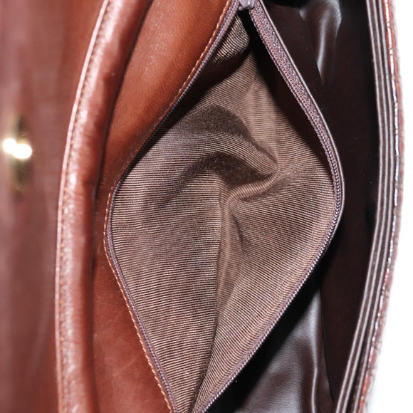 BALLY Quilted Shoulder Bag Leather Brown Gold Auth BA4180