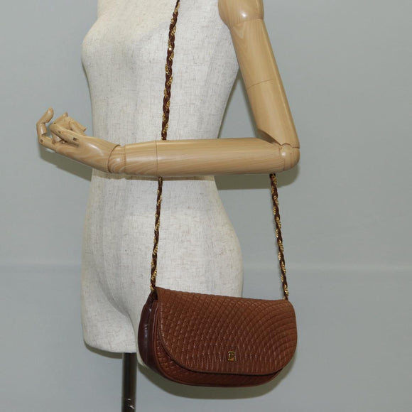 BALLY Quilted Shoulder Bag Leather Brown Gold Auth BA4180